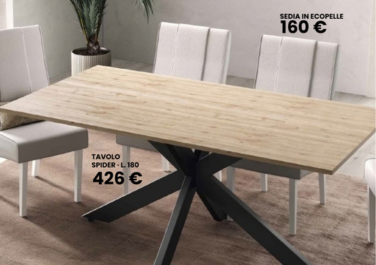 Tavolo Spider fisso da 180 cm e sedie in ecopelle