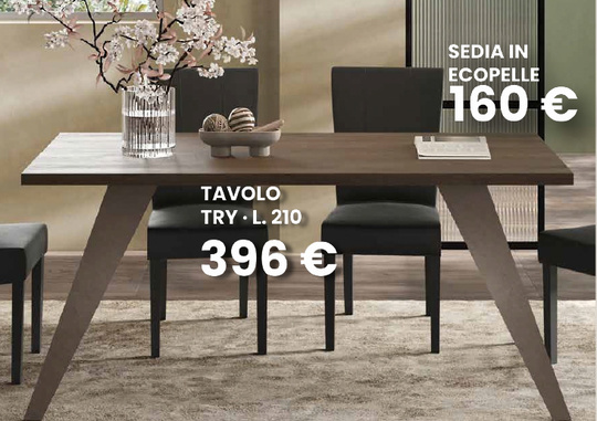 Tavolo Try fisso da 210 cm e sedia in ecopelle