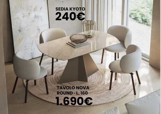 Tavolo Nova Round allungabile da 160 cm e sedia Kyoto