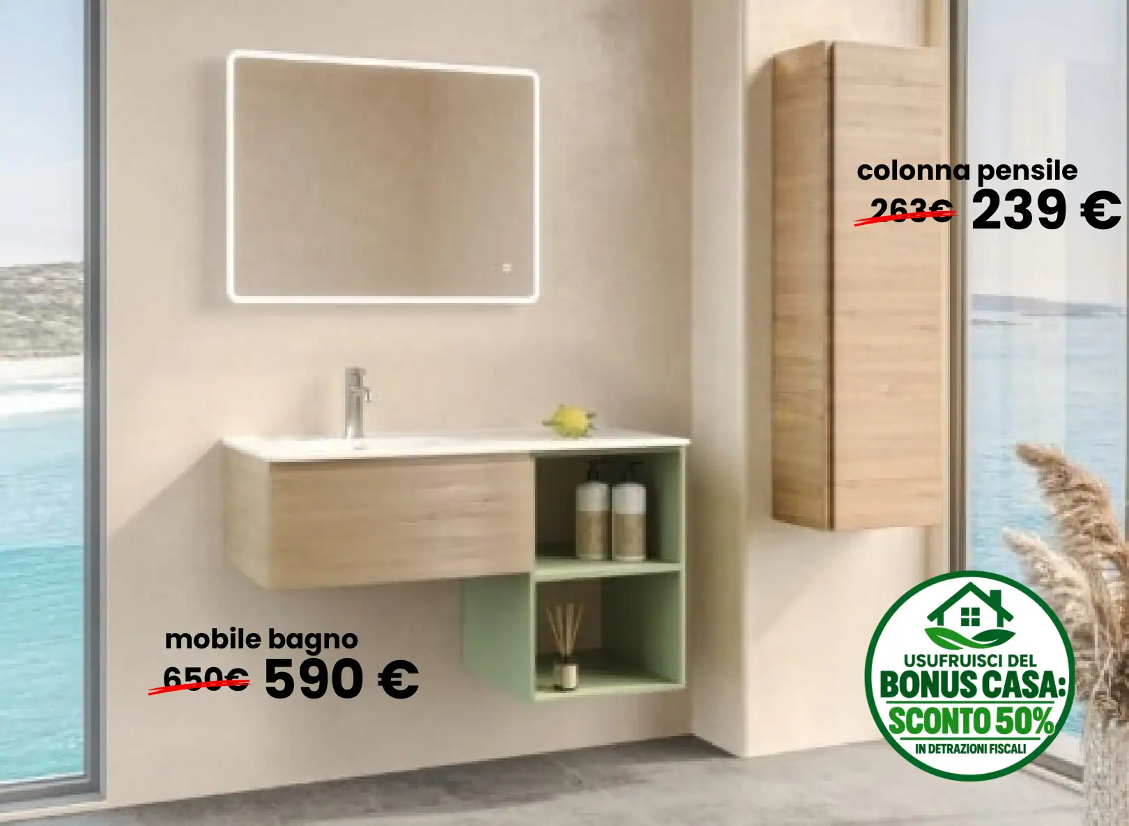 Mobile bagno Matrix da 100 cm a 590 euro, colonna pensile separata a 239 euro